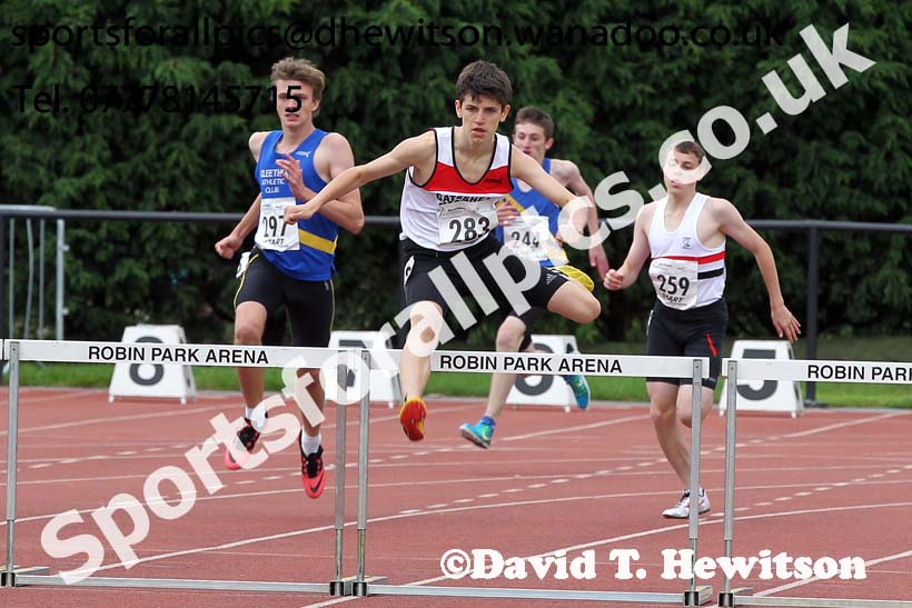 Under-17 mens 400 metres hurdles, Northern Under-15 and under-17 Championships, Wigan. Photo: David T. Hewitson/Sports for All Pics